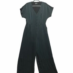 Frank & Oak Jumpsuit Womens Small Petite Black Wide Leg Elastic Waist V-Neck